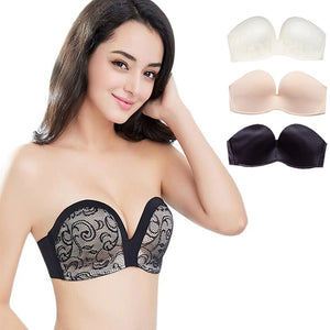 Sexy Lace Invisible Bras For Women Strapless Bra Push Up Backless Lingerie 1/2Cup Bralette Seamless Brassiere Female drop
